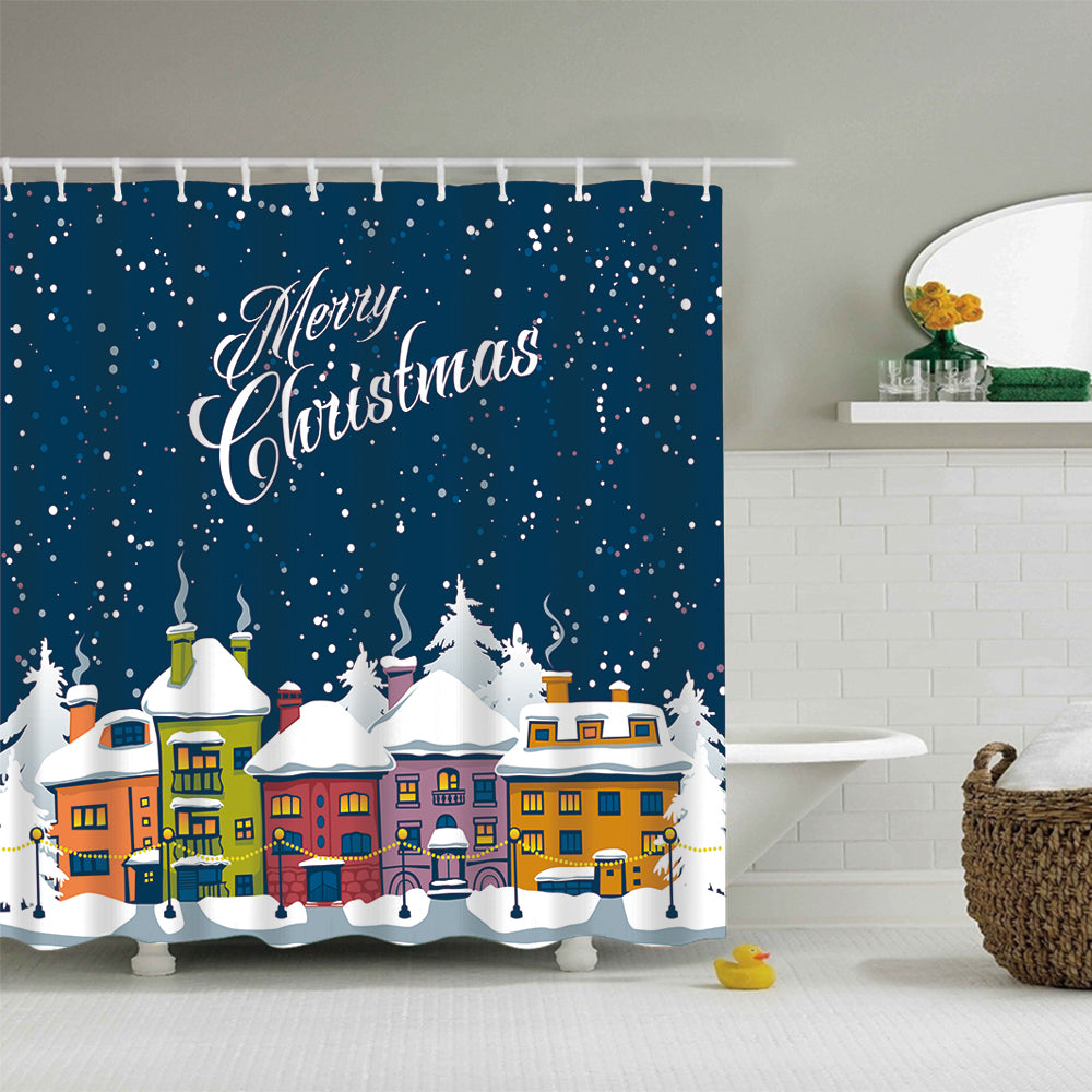 Blue Snow Night Colorful House Town Shower Curtain
