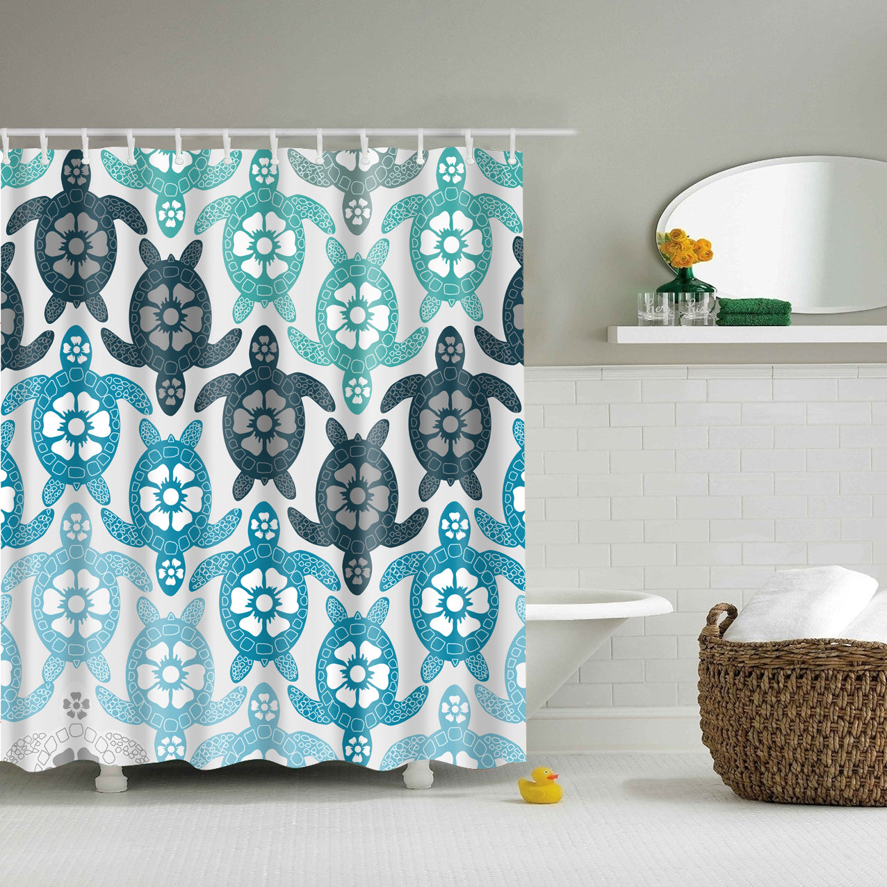 Blue Teenager Turtle Shower Curtain