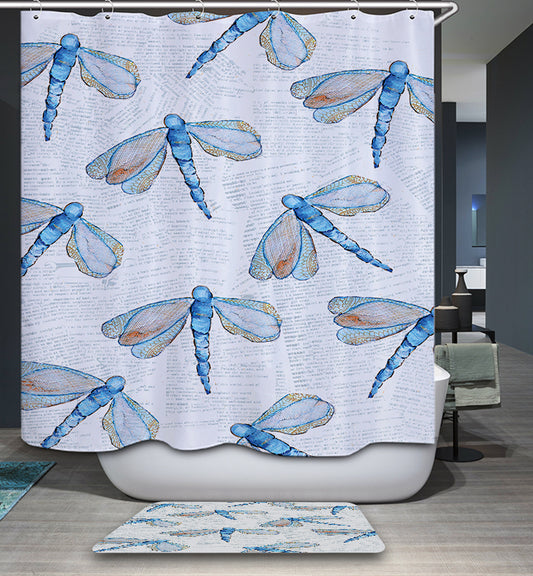 Blue Turquoise Painting Dragonfly Shower Curtain