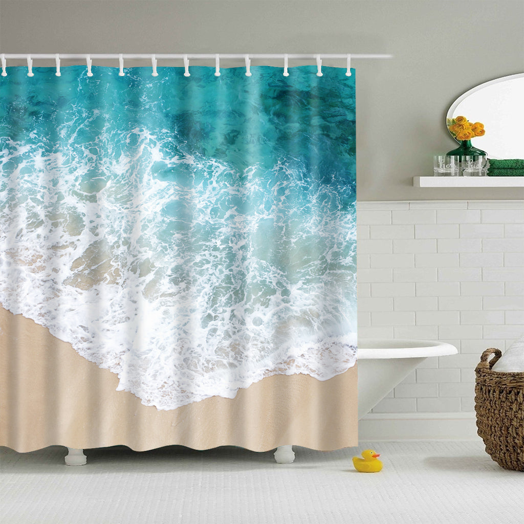 Blue Waves Clear Beach Style Coastal Shower Curtain