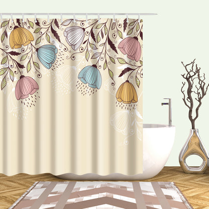 Blue and Brown Inverted Flowers Shower Curtain