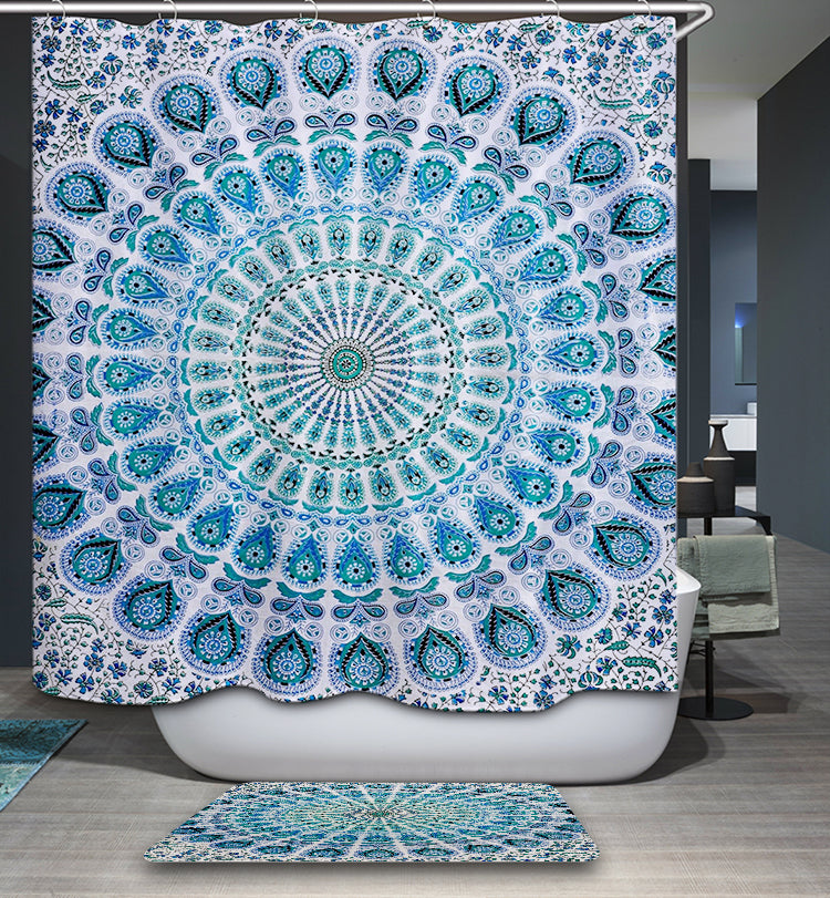 Blue and White Flora Mandala Shower Curtain