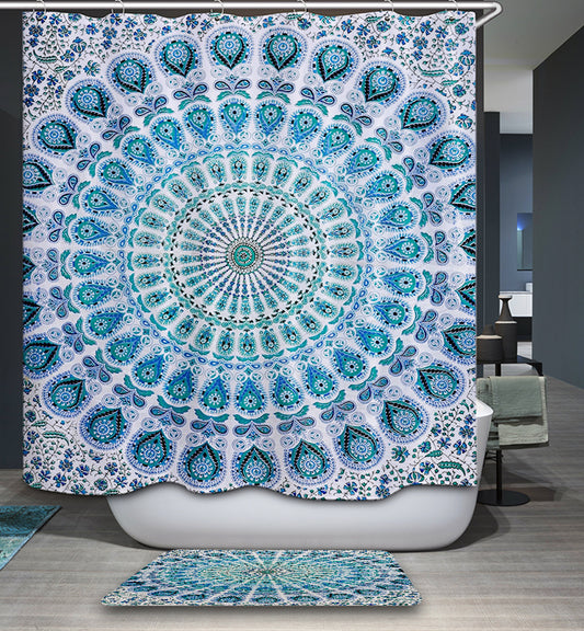 Blue and White Flora Mandala Shower Curtain