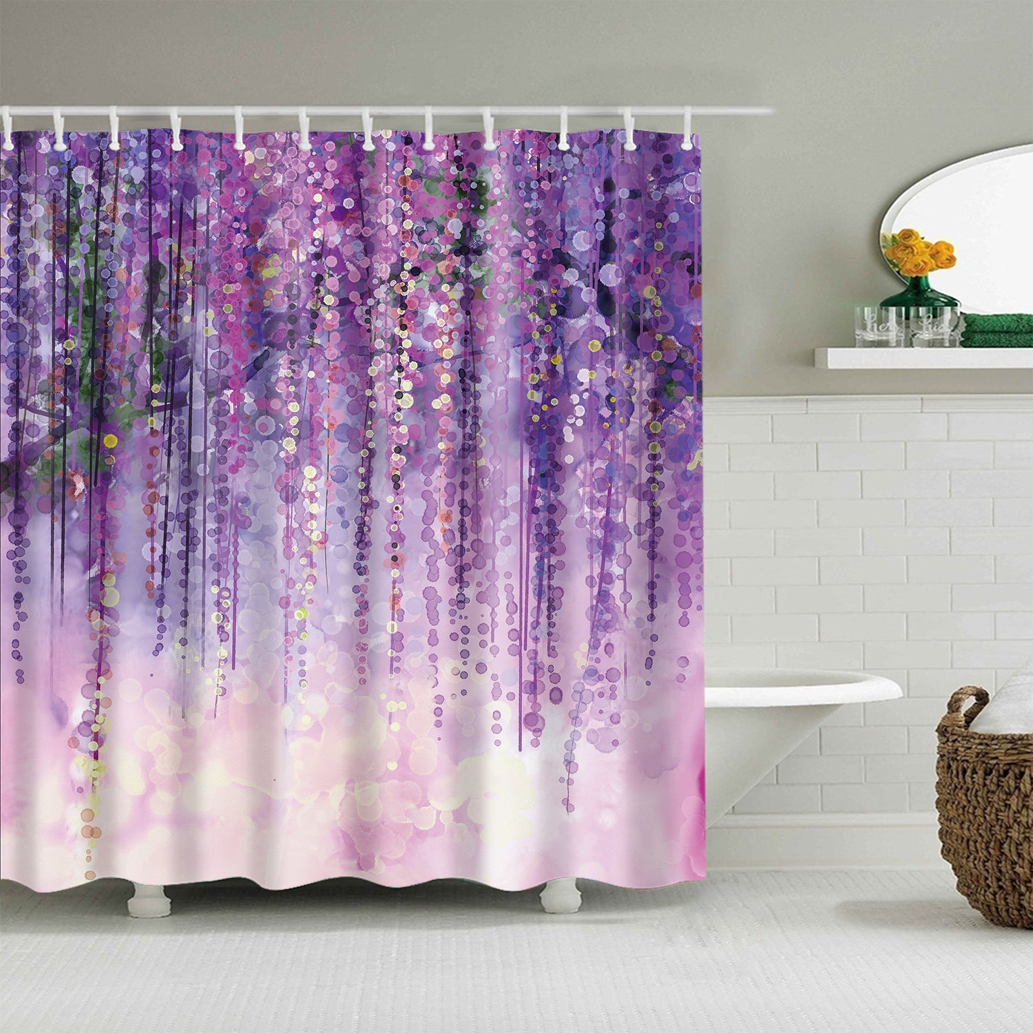 Bokeh Violet Color Ivy Flower in Blossom Wisteria Shower Curtain