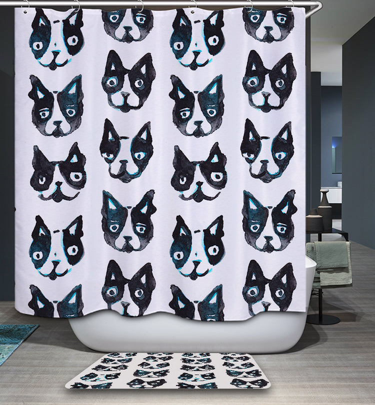 Boston Terrier Facial Expression Shower Curtain