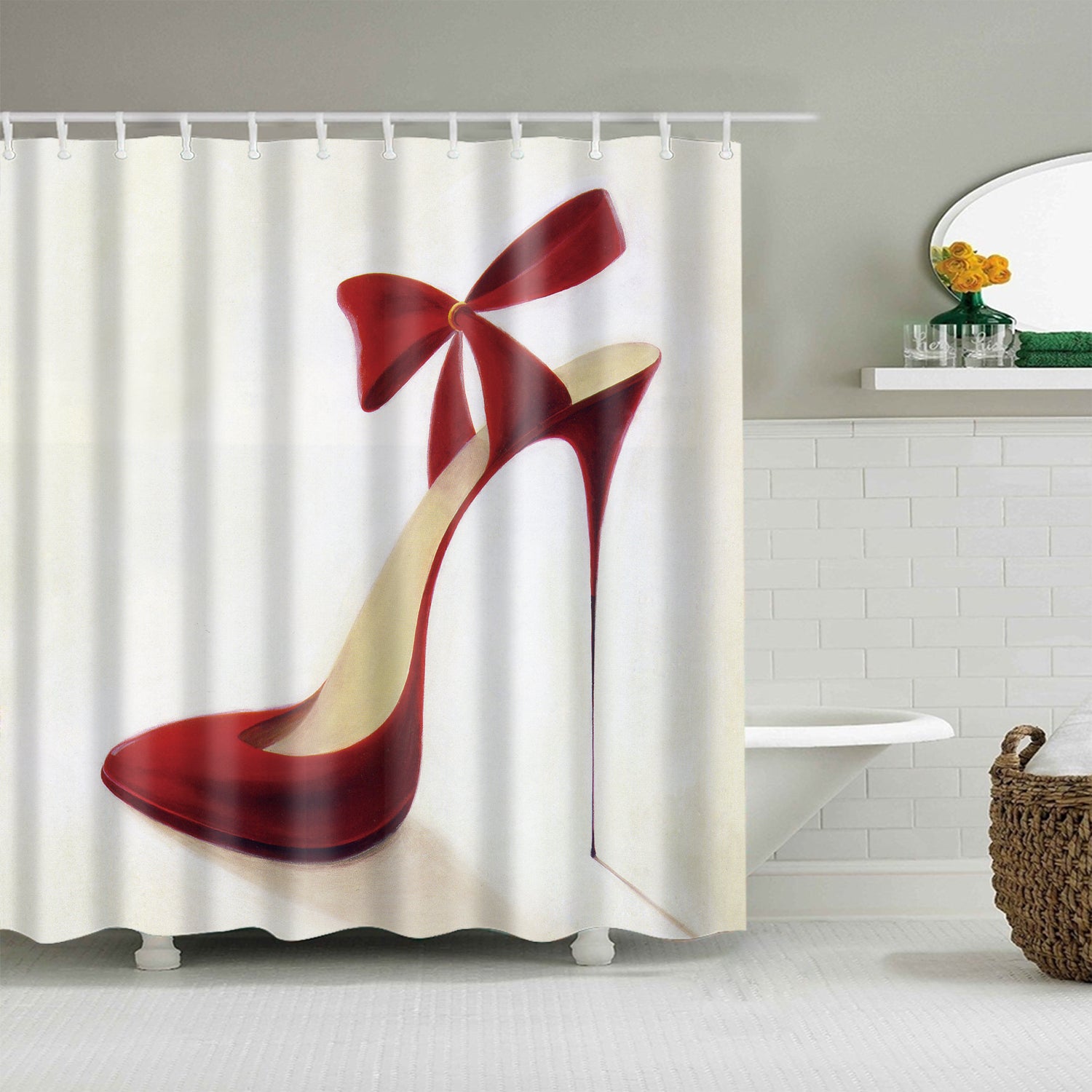 Bow Knot Red High Heel Shoe Shower Curtain