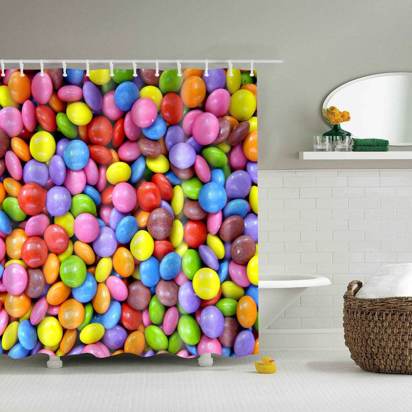 Bright Colored Chocolate Beans Candy Shower Curtain | GoJeek