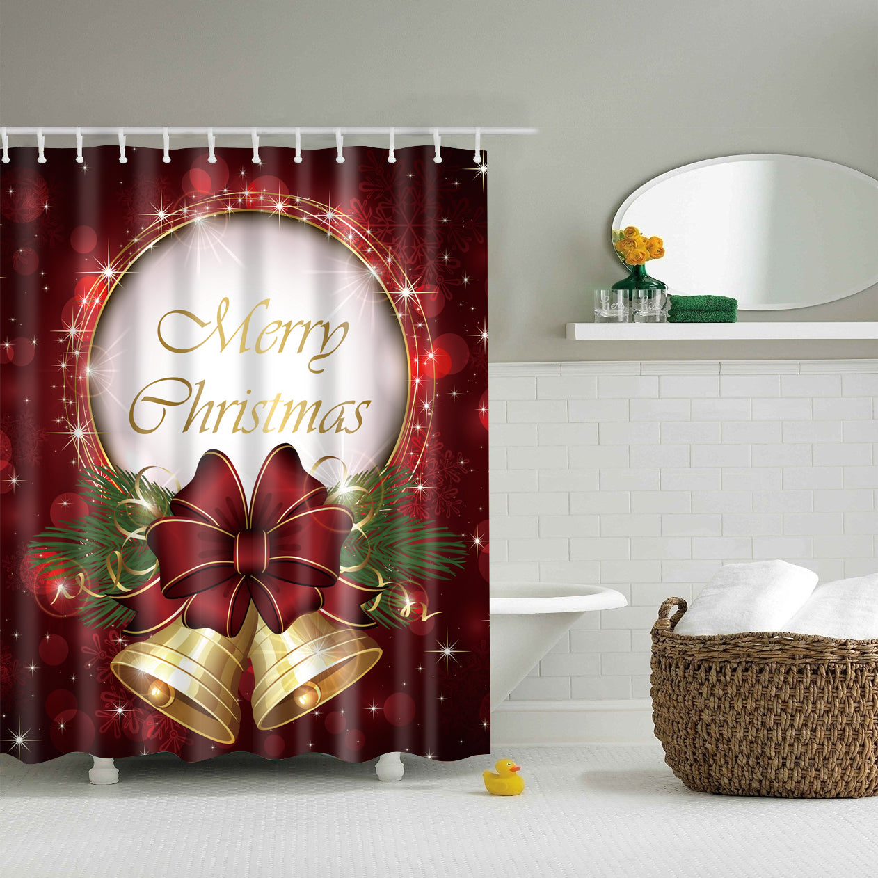 Brown White Backdrop Hand Drawing Christmas Ornaments Shower Curtain