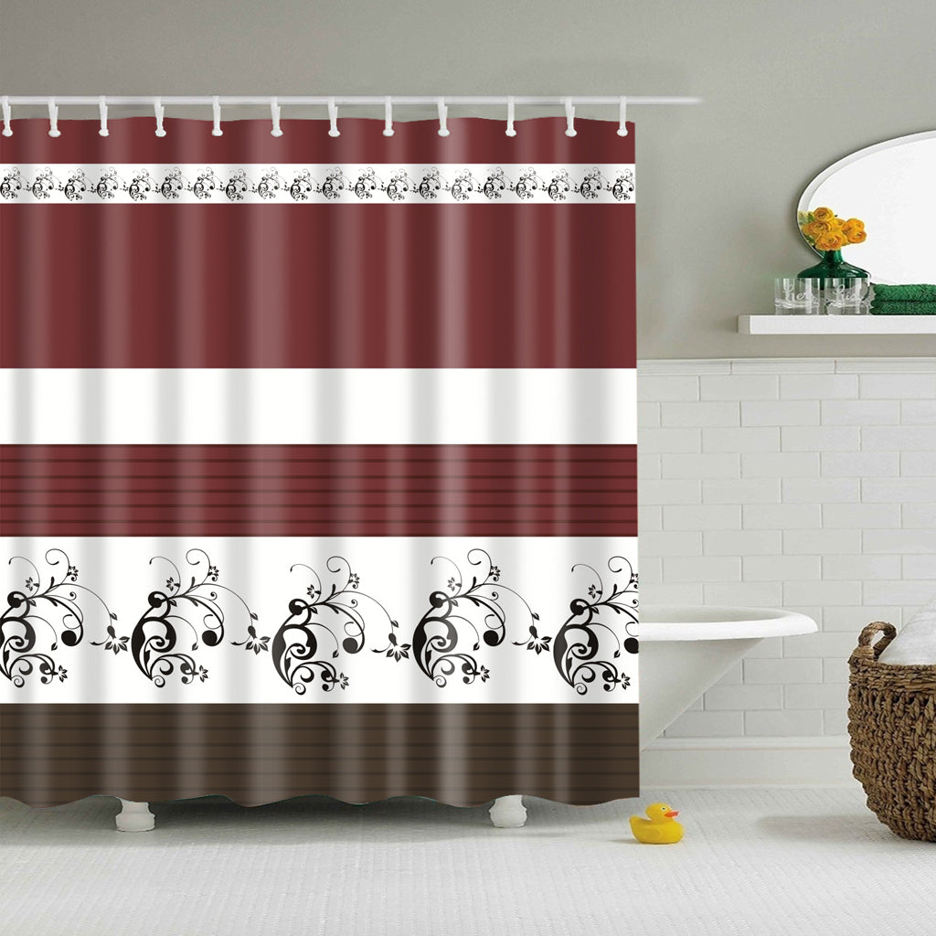 Brown Traditional Floral Pattern Shower Curtain