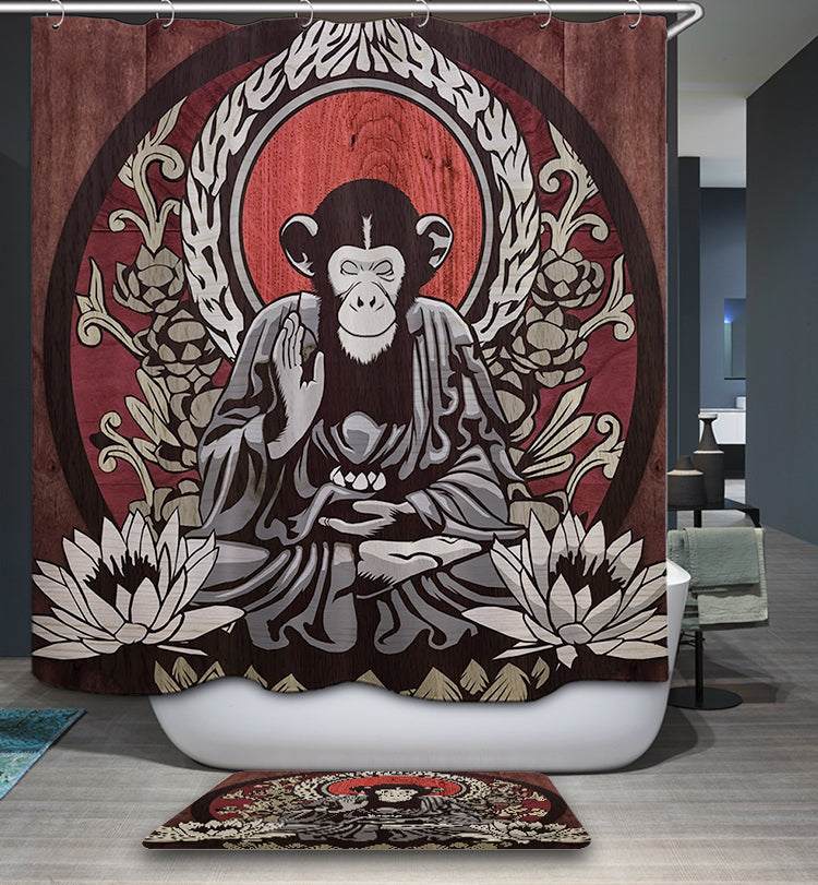 Buddha Monkey Meditation Shower Curtain