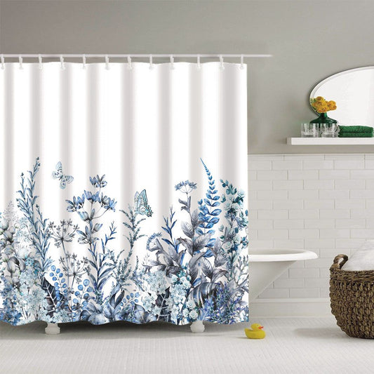 Butterfly Blue Floral Shower Curtain