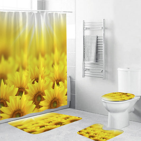Sunshine Sunflower Field Shower Curtain Set - 4 Pcs