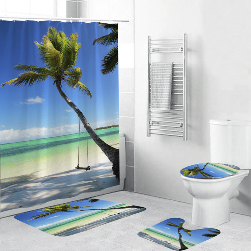 Palm Tree with Swing Beach Shower Curtain Set - 4 Pcs