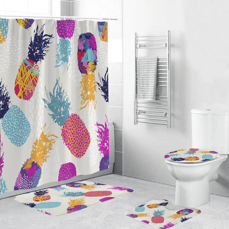 Seamless Pink Purple Pineapple Shower Curtain Set - 4 Pcs
