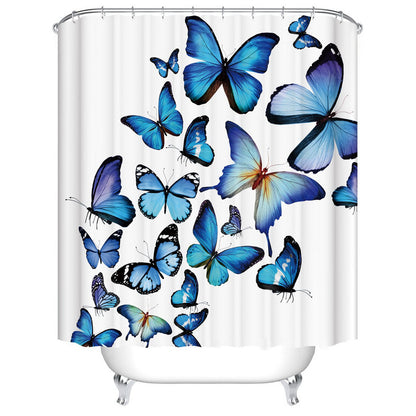 Black Blue Butterfly Shower Curtain