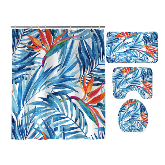 Tropical Paradise Palm Banana Leaves Shower Curtain Set - 4 Pcs