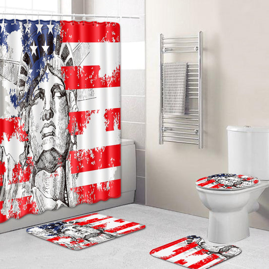4th of July Memory Liberty American Flag Shower Curtain Set - 4 Pcs