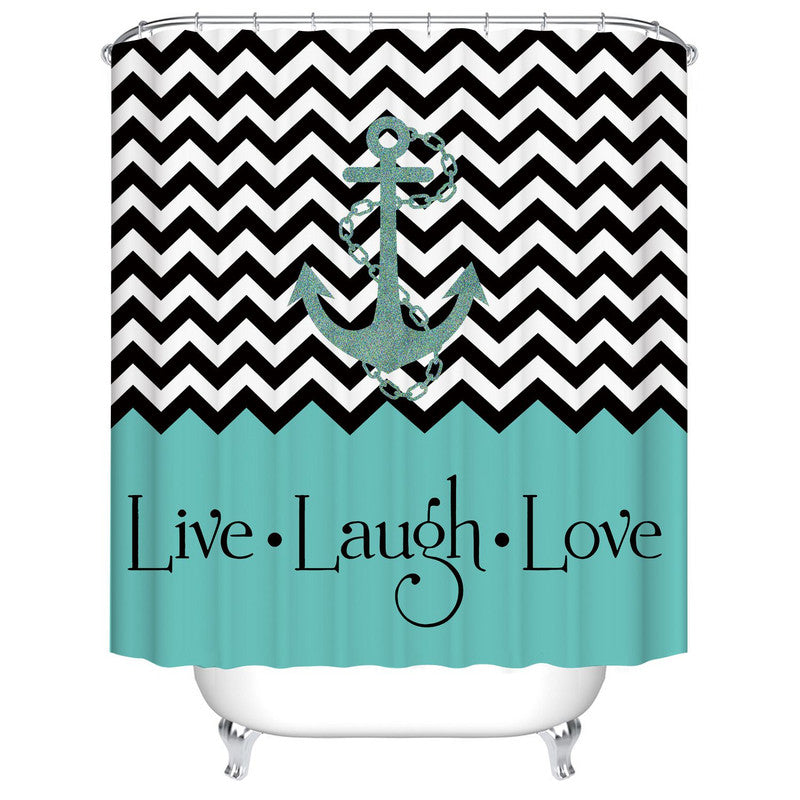 Green Anchor Shower Curtain Zigzag Live Laugh Love Quote