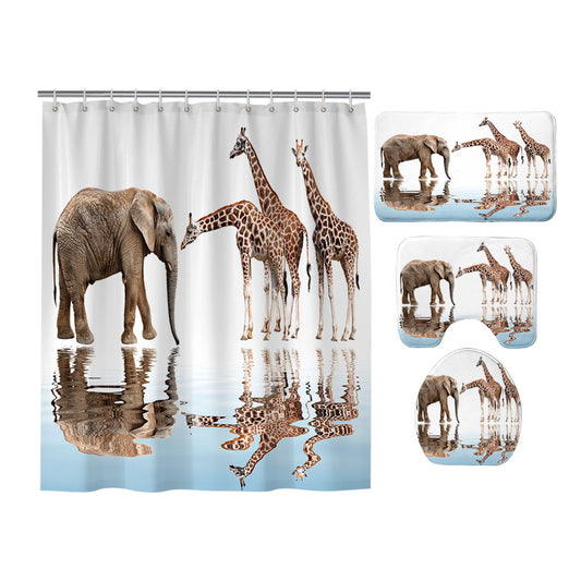 African Animals Elephant with Giraffe Shower Curtain