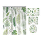 Summer Tropical Seamless Green Palm Fern Leaves Shower Curtain Set - 4 Pcs