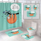 Funny Hand Drawn Orange Sloth Hanging Tree Shower Curtain Set - 4 Pcs