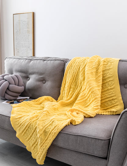 Cable Knit 4 Season Single Layer Sherpa Couch Throw Blanket
