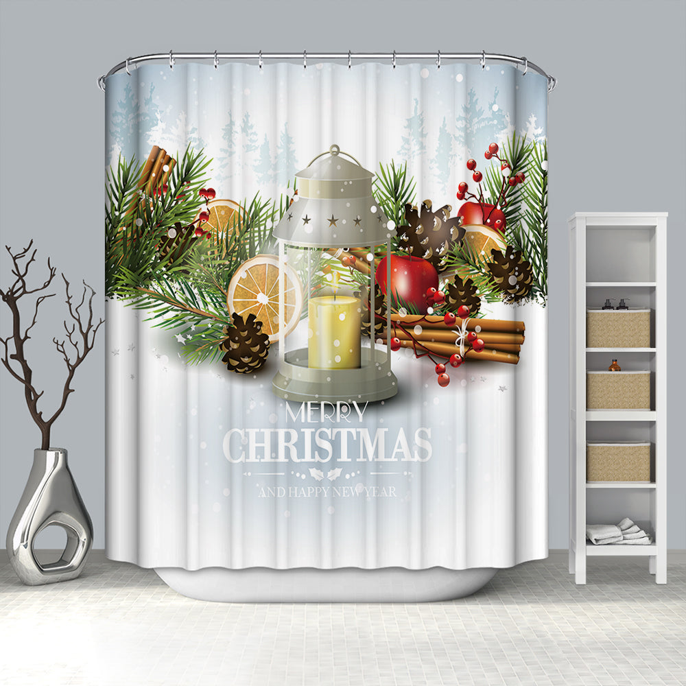 Candle Lantern with Christmas Tree Ornaments Shower Curtain