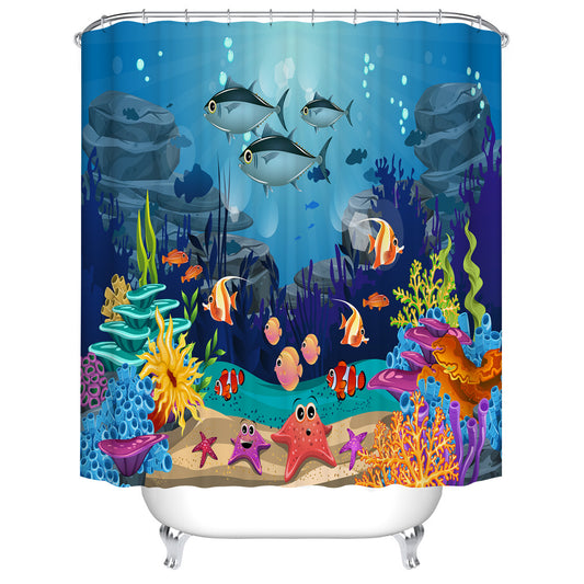 Cartoon Aquarium Fish Ocean Sea Creatures Art Underwater Shower Curtain