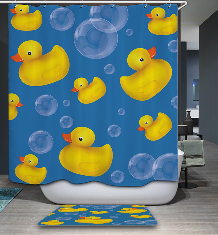 Cartoon Bubble Bath with Rubber Duck Shower Curtain