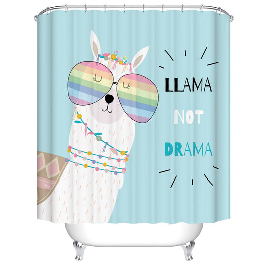 Cartoon Llama Shower Curtain Girly Llama not Drama