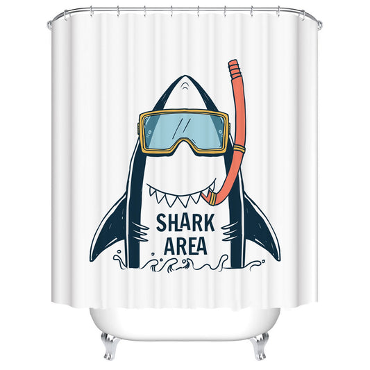 Cartoon Shark Shower Curtain with Diving Gear