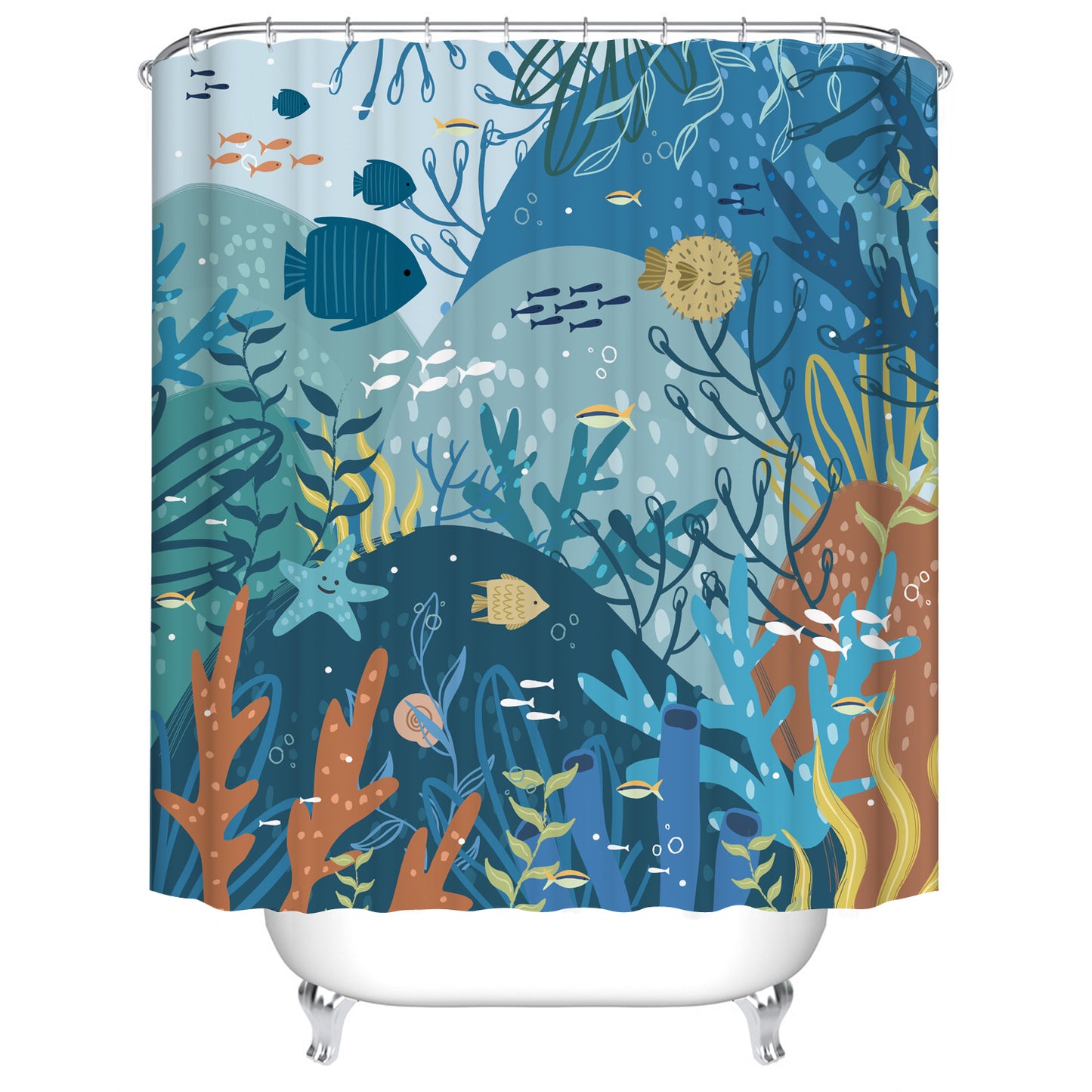 Cartoon Underwater Tropical Ocean Life Seaweed Aquatic Shower Curtain