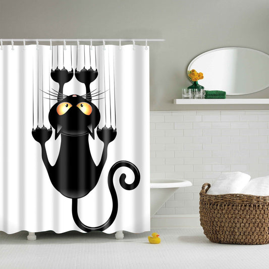 Cartoon Black Cat Shower Curtain | GoJeek