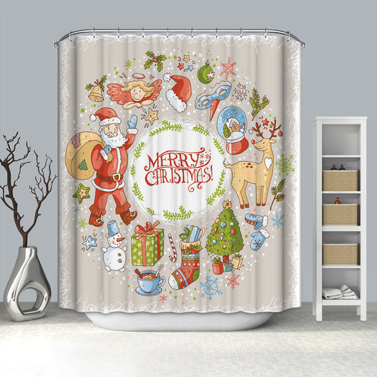 Cartoon Drawing Christmas Gifts with Angel Shower Curtain