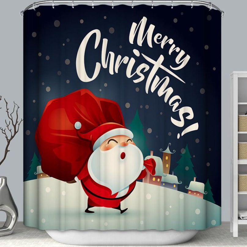 Cartoon Drawing Santa Sending Gifts Shower Curtain