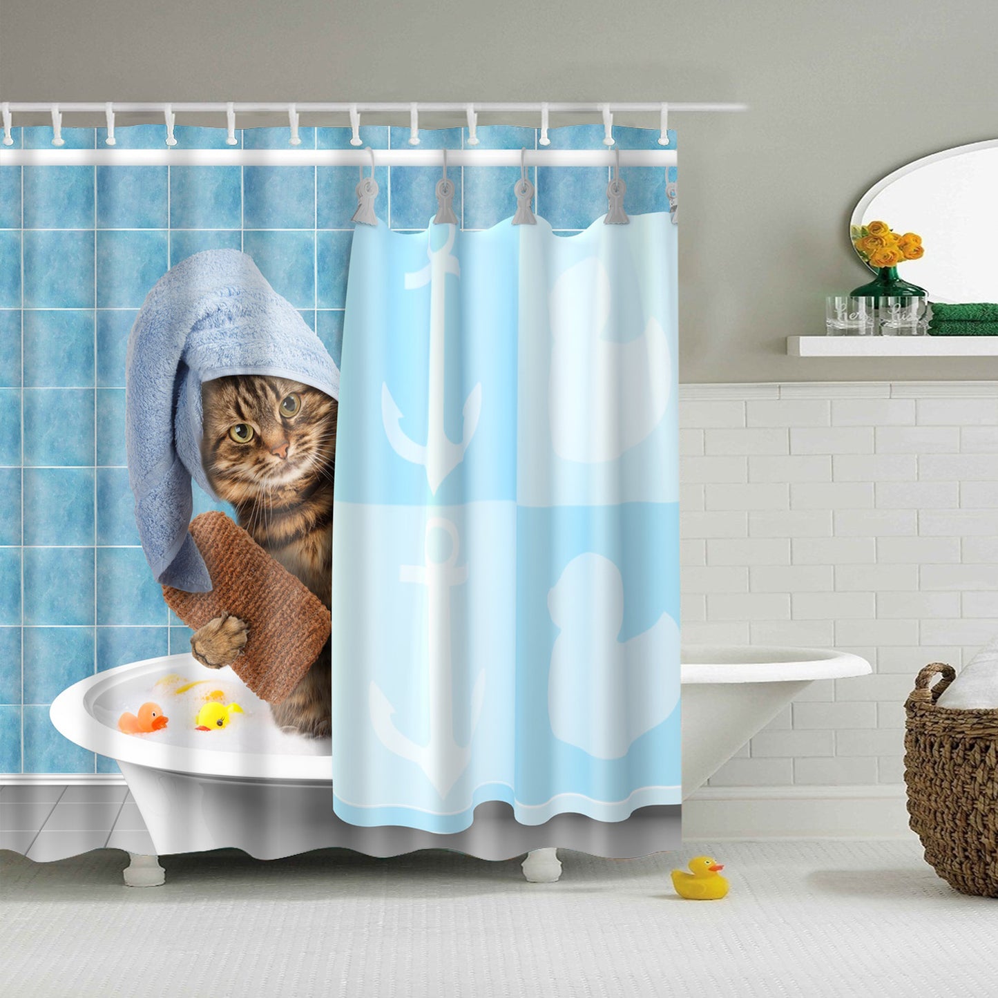 Cat Bathing Shower Curtain | GoJeek