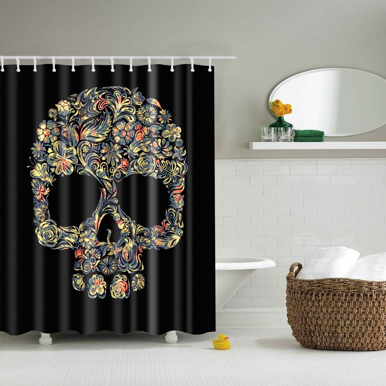 Cheap Sugar Skull Floral Shower Curtain | GoJeek