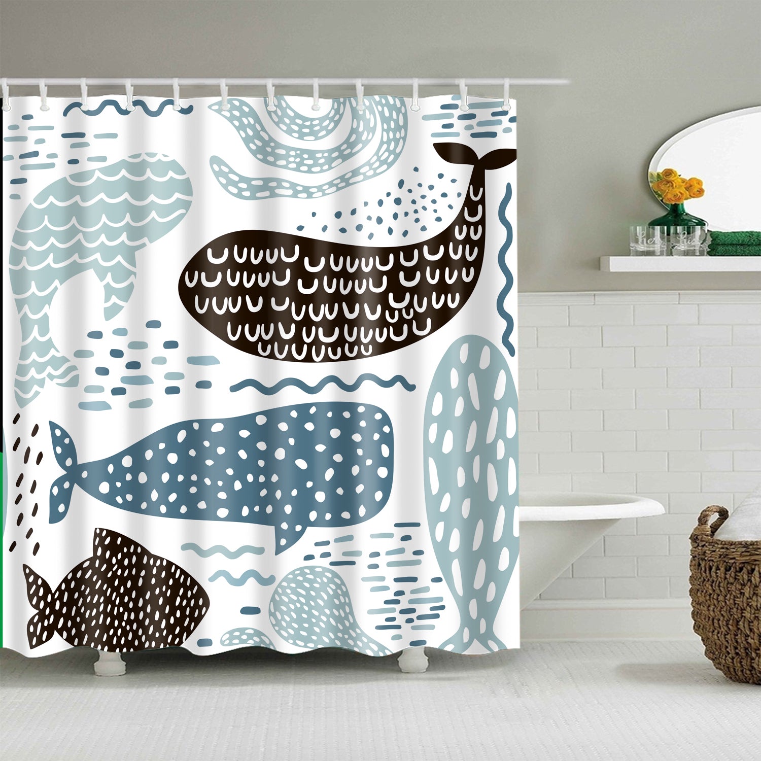 Childish Texture Sea Animal Ceature Whale Shower Curtain