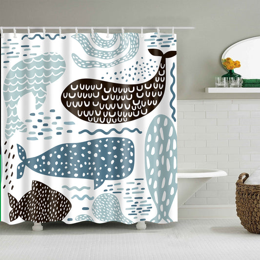 Childish Texture Sea Animal Ceature Whale Shower Curtain