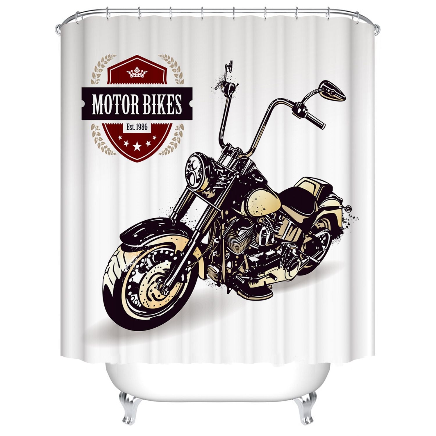 Chopper Motor Bikes Shower Curtain Golden Black Classic Retro Motorcycle