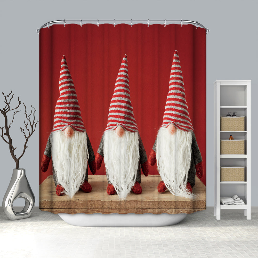 Christmas Gnomes Dwarfs with White Beards Soft Toy Elf Gnomes Shower Curtain