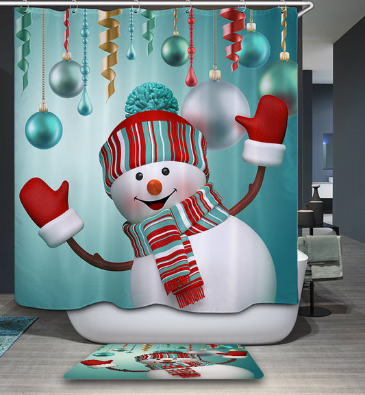 Christmas Ribbon Backdrop Snowman with Gloves Shower Curtain