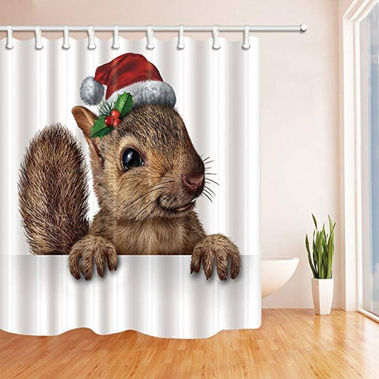 Christmas Santa Hat Funny Squirrel Shower Curtain
