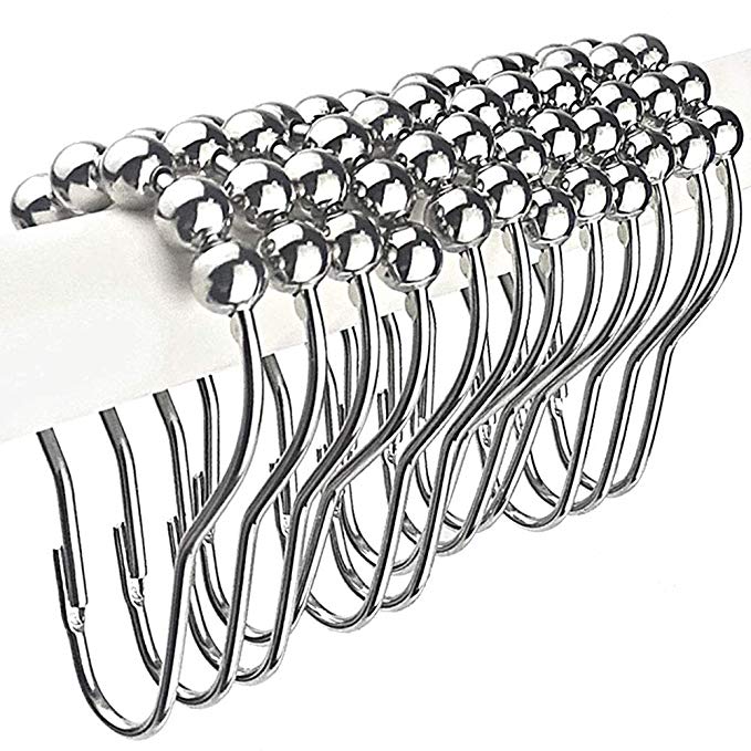 Chrome Polished Beads Stainless Steel Shower Curtain Rings Hooks