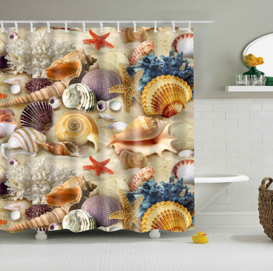 Coastal Seashell Fabric Shower Curtain | GoJeek