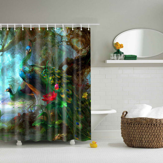 Colored Peacock Green Fabric Shower Curtain | GoJeek