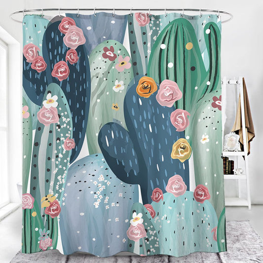 Colorful Pastel with Vintage Cactus Shower Curtain