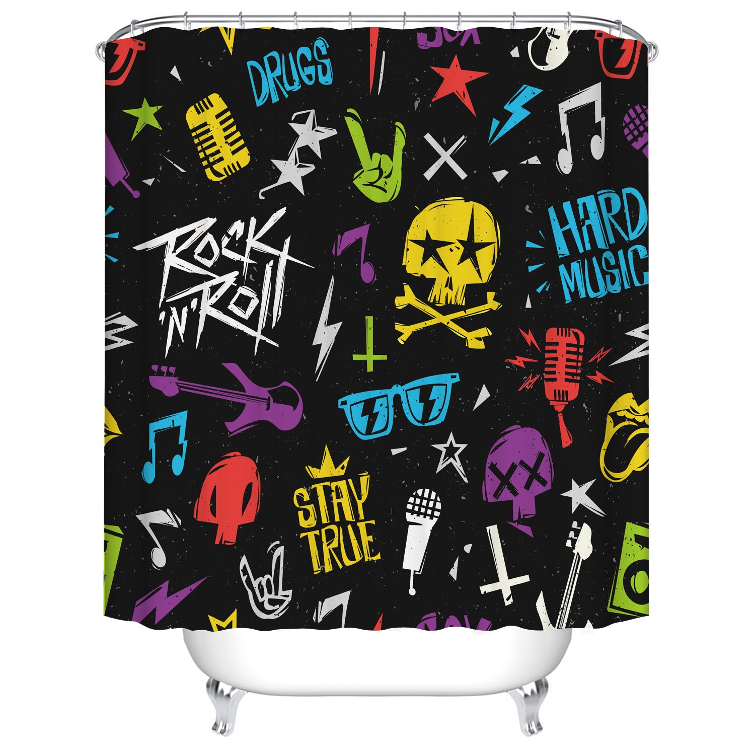 Colorful Chalkboard Art Hippie Quote Inspired Rock and Roll Shower Curtain