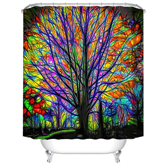 Colorful Oil Painting Art Tree of Life Shower Curtain