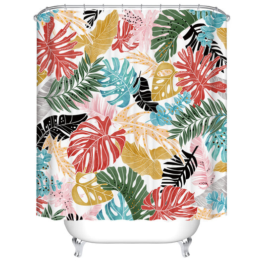 Colorful Seamless Tropical Leaf Monstera Shower Curtain